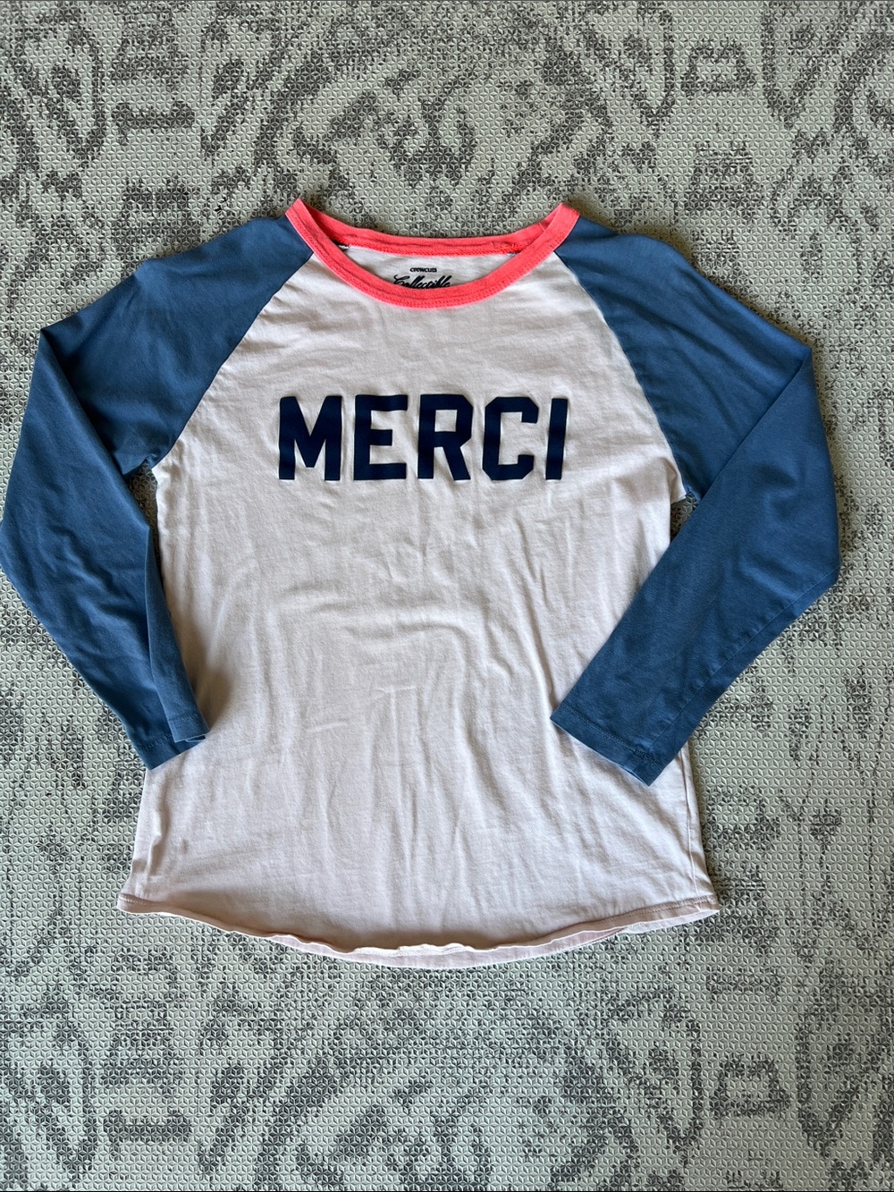 Crewcuts light pink with blue sleeves and coral neck